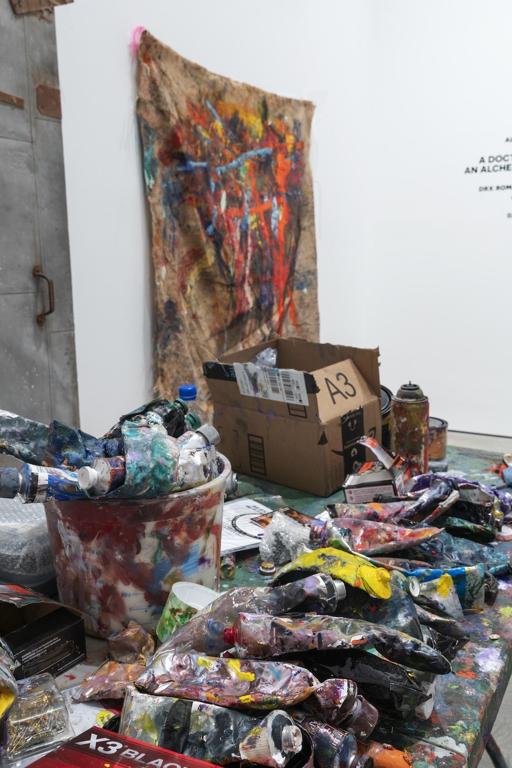 Installation view of A Doctor, a Painter, and an Alchemist Walk into a Bar, 2020