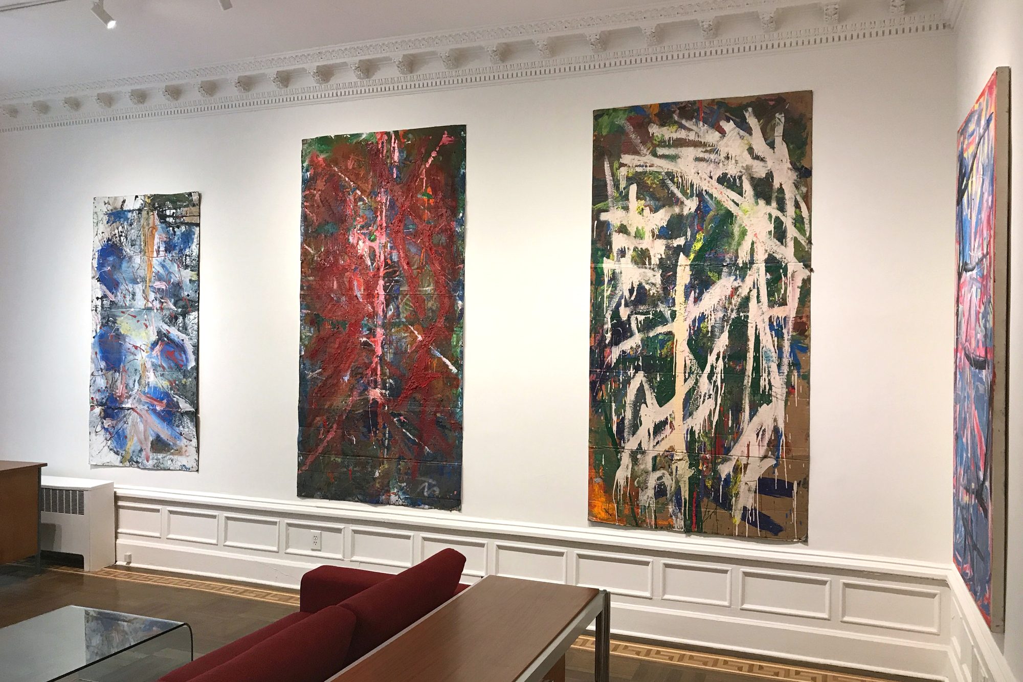 Installation view of Violet Paintings for the Red and Blue Studio, Harper’s Apartment, New York, 2017